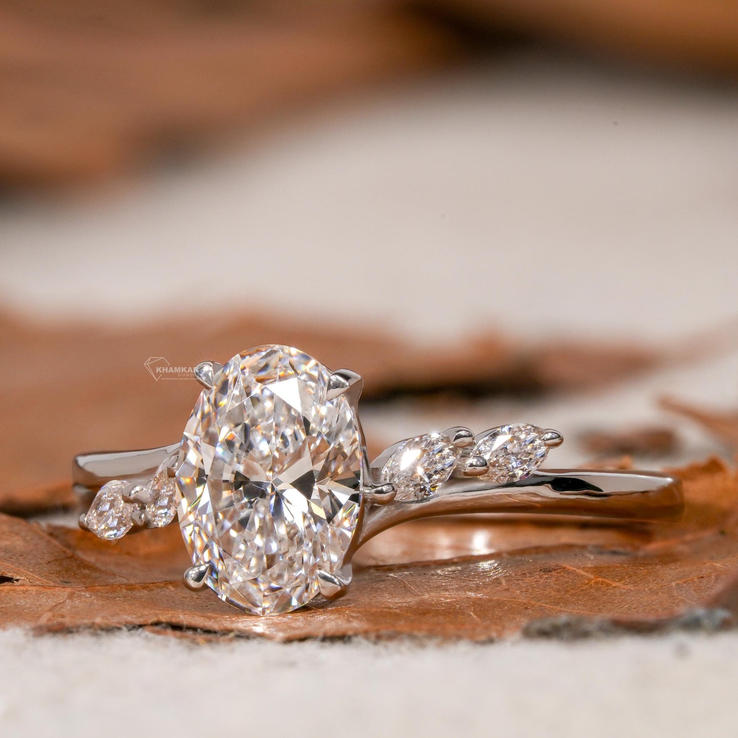 1.00 CT Oval Cut Lab Grown Diamond Platinum Ring with Marquise Side Stones