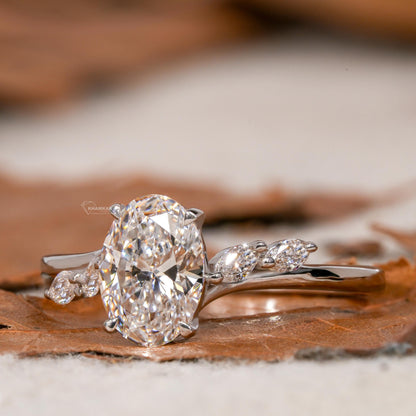 1.00 CT Oval Cut Lab Grown Diamond Platinum Ring with Marquise Side Stones