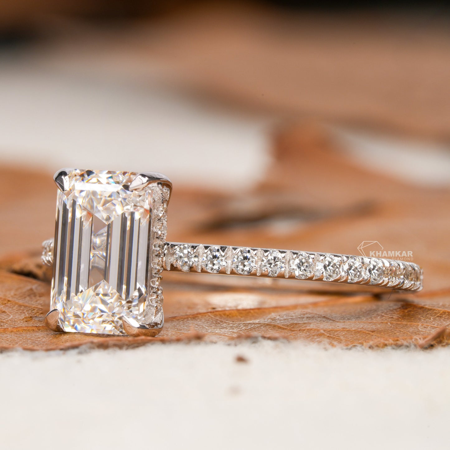 1.50Ct Emerald Cut Lab Diamond Hidden Halo Ring