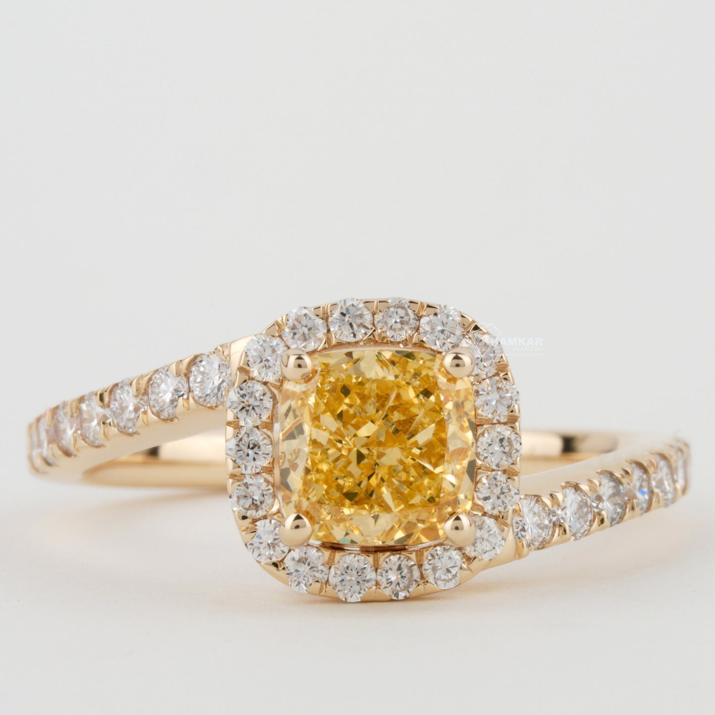 1.00 CT Yellow Colored Cushion Cut Lab Grown Diamond Engagement Ring,Eco-Friendly Diamond Ring,East to West Setting, CVD/HPHT