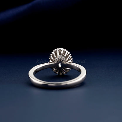 1CT Oval Cut Lab Diamond Ring | Halo Wedding Ring