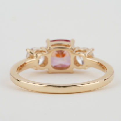 1 CT Pink Cushion Cut Lab Diamond Three Stone Engagement Ring