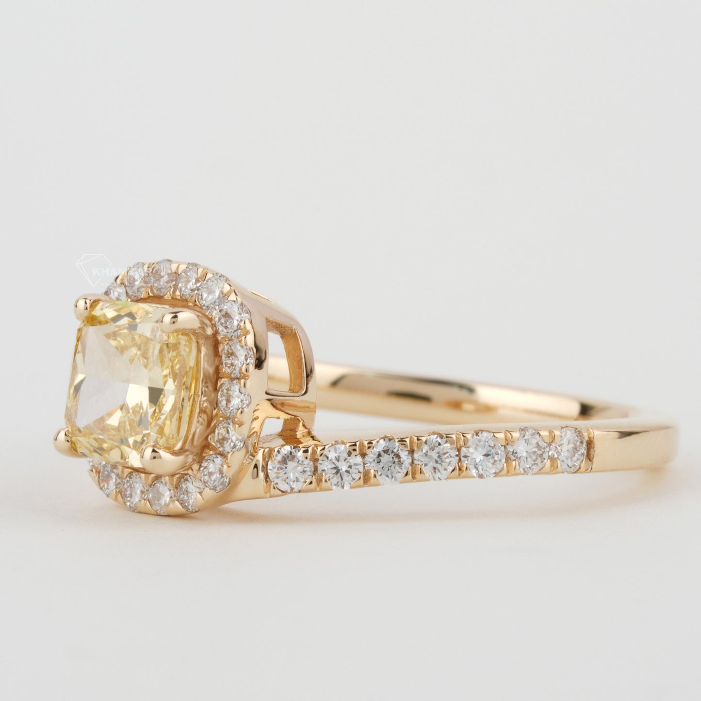 1.00 CT Yellow Colored Cushion Cut Lab Grown Diamond Engagement Ring,Eco-Friendly Diamond Ring,East to West Setting, CVD/HPHT