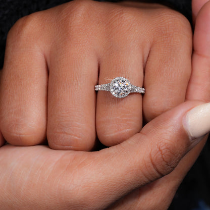 Round Lab Diamond Halo Engagement Ring – Split Shank