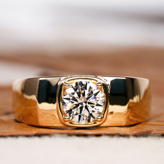 1.25CT Round Labgrown Diamond Solitaire Ring For Men Yellow Gold Round Diamond Engagement Ring CVD Lab Diamond Anniversary Ring Gift For Him