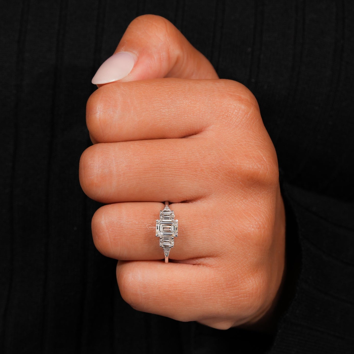 1.65TCW Emerald Cut Lab Diamond Trilogy Ring For Her