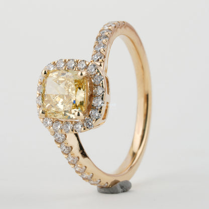 1.00 CT Yellow Colored Cushion Cut Lab Grown Diamond Engagement Ring,Eco-Friendly Diamond Ring,East to West Setting, CVD/HPHT