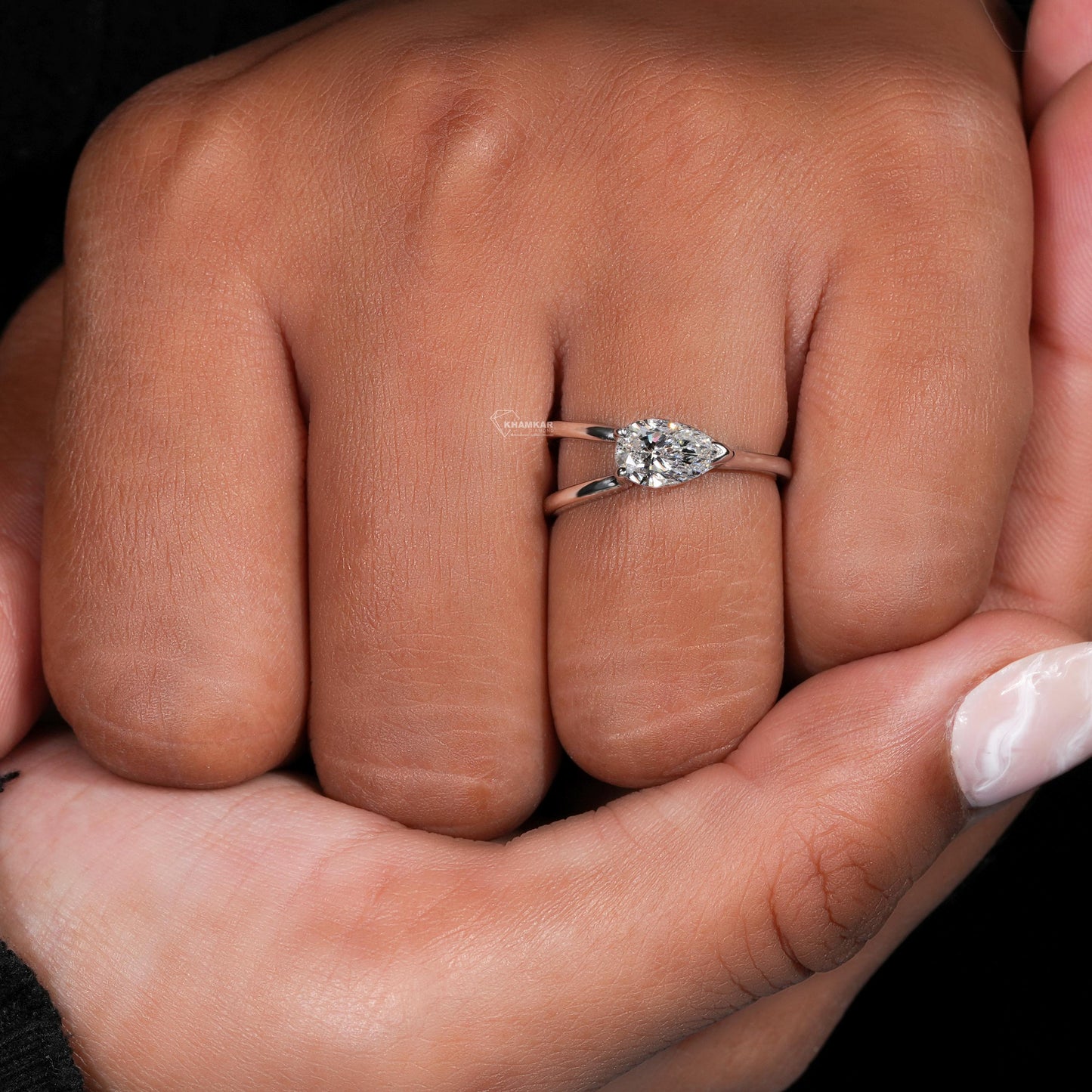 1.00Ct Pear Cut Lab Grown Diamond Ring,Split Shank Engagement ring,Solitaire Wedding Ring,Unique Ring,Anniversary Ring For Wife