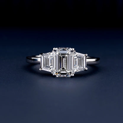 Emerald Cut Three Stone Lab Grown Diamond Engagement Ring | 1CT Anniversary Gift Ring