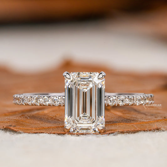 1.50Ct Emerald Cut Lab Diamond Hidden Halo Ring
