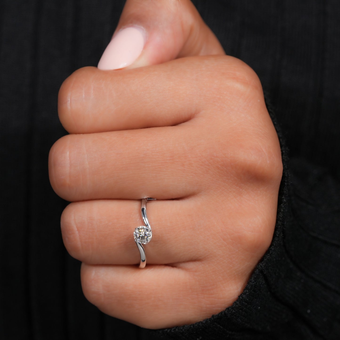 Round Brilliant Cut Lab Diamond Bypass Solitaire Engagement Ring for Women