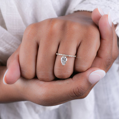 1CT Pear Cut Lab Grown Diamond Halo Engagement Ring For Gift