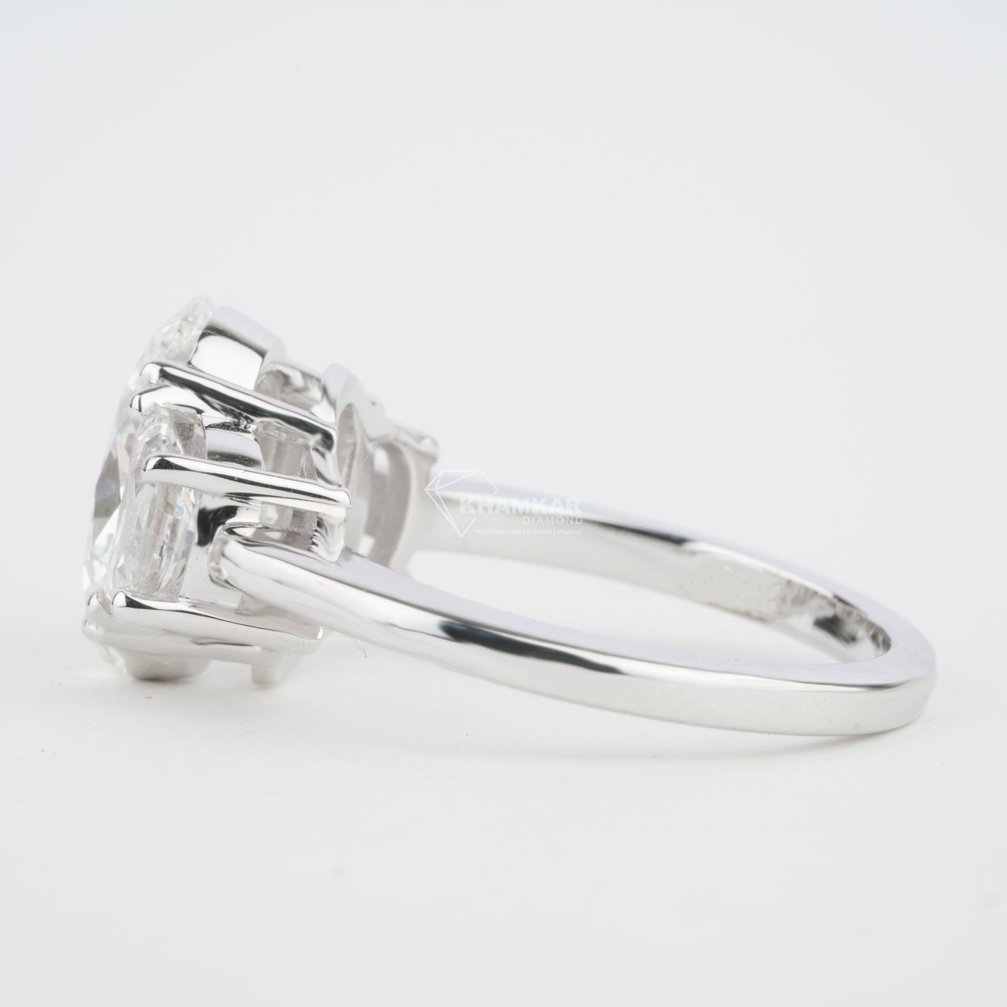 4CT Oval Lab Diamond Ring | Three Stone Wedding Ring