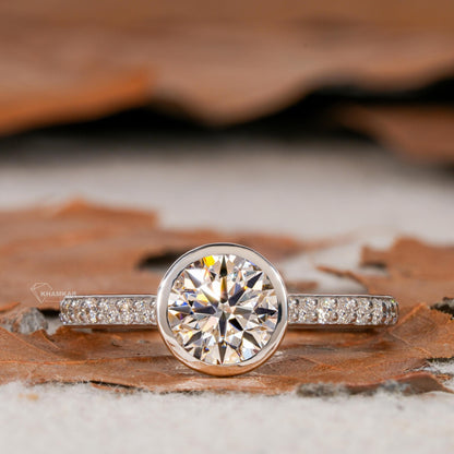 0.75CT Round Lab Diamond Ring | Bezel Set Wedding Ring White Gold