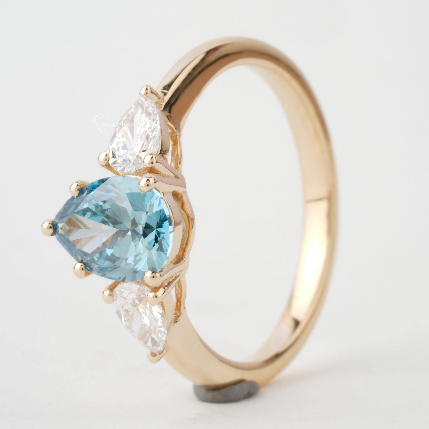 1.40 TCW Blue Colored Pear Cut Lab Grown Diamond Wedding Ring 3 Stone Diamond Ring For Perfect valentine's Gift Unique Engagement Ring