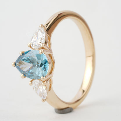 1.40 TCW Blue Colored Pear Cut Lab Grown Diamond Wedding Ring 3 Stone Diamond Ring For Perfect valentine's Gift Unique Engagement Ring