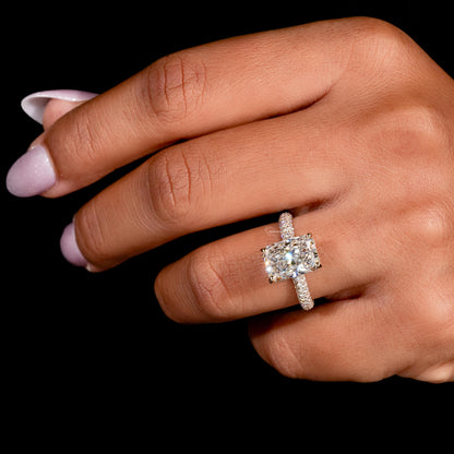 IGI Certified Radiant Cut Lab Diamond Engagement Ring Pave Wedding Ring
