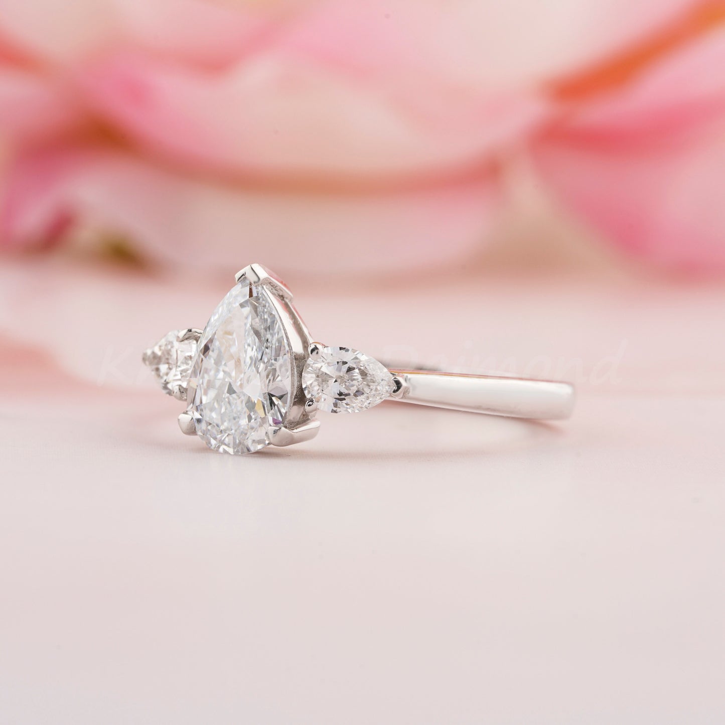 Lab Grown Pear Diamond Three Stone Engagement Ring Promise Ring for Her