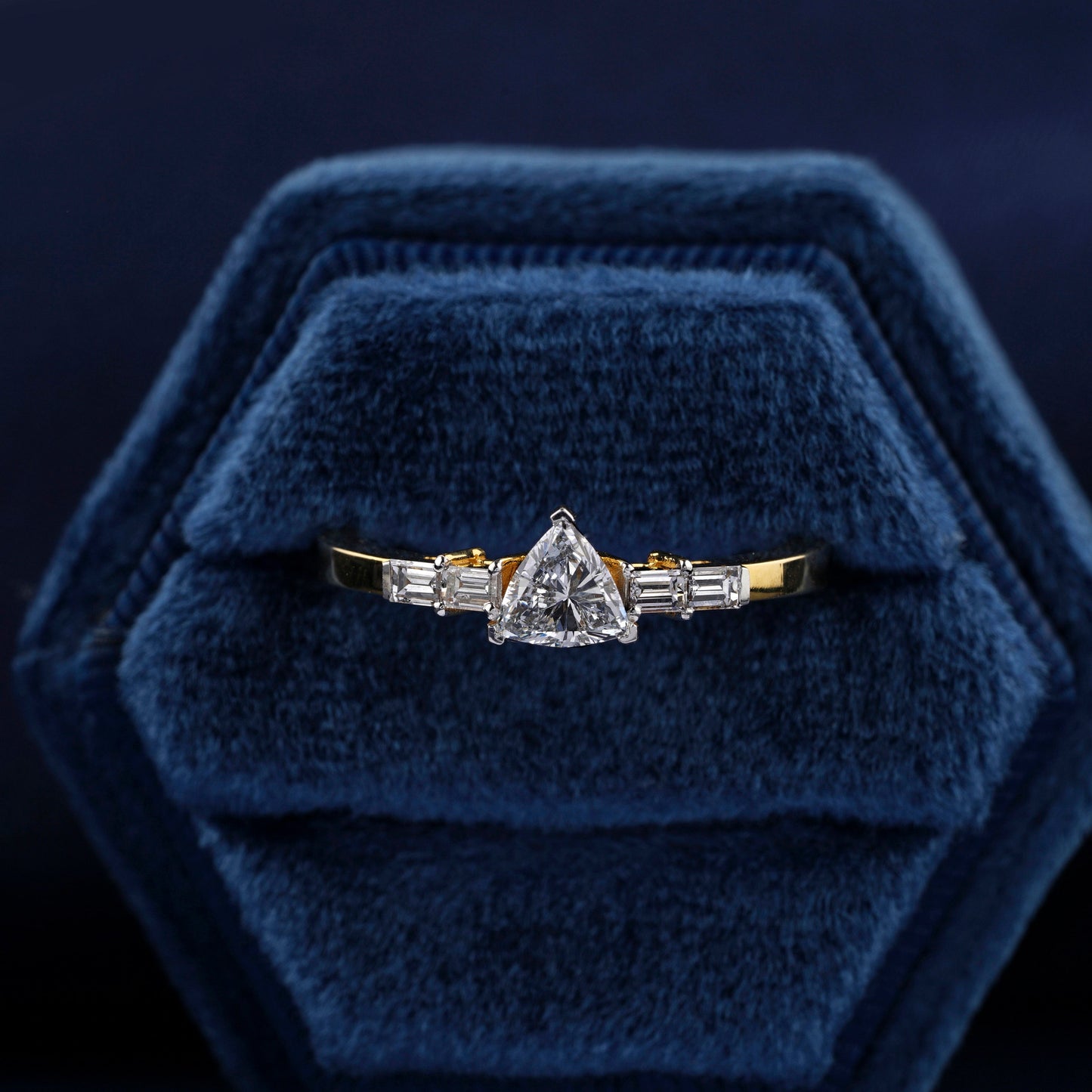 rillion Lab Diamond Ring, Baguette Side Engagement Ring, 14KT Gold Conflict Free
