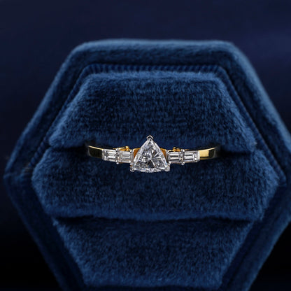 rillion Lab Diamond Ring, Baguette Side Engagement Ring, 14KT Gold Conflict Free