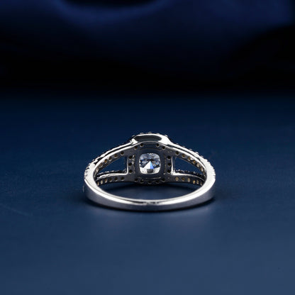 1CT Cushion Cut Lab Diamond Halo Engagement Ring – Split Shank Ring for Her