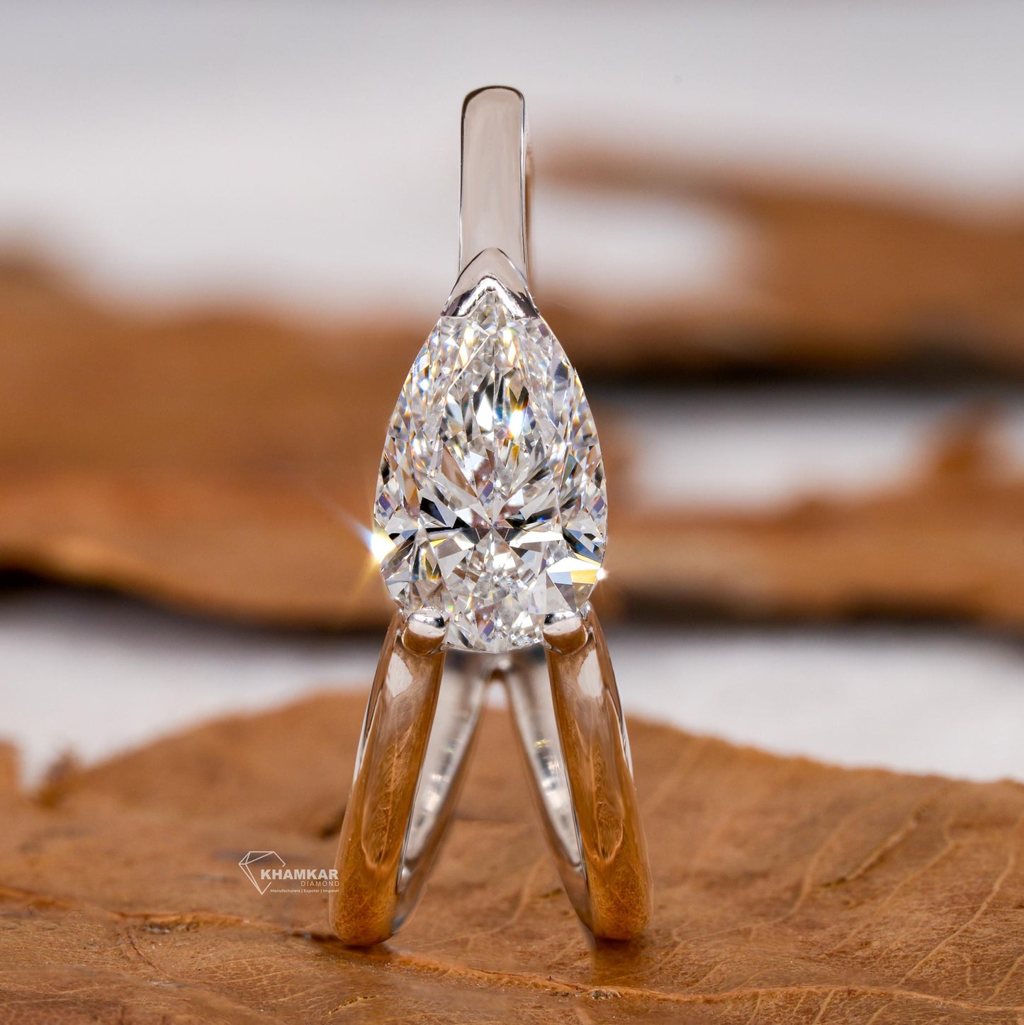 1.00Ct Pear Cut Lab Grown Diamond Ring,Split Shank Engagement ring,Solitaire Wedding Ring,Unique Ring,Anniversary Ring For Wife