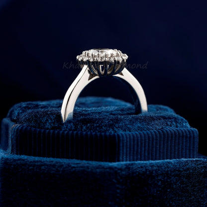 1CT Oval Cut Lab Diamond Ring | Halo Wedding Ring