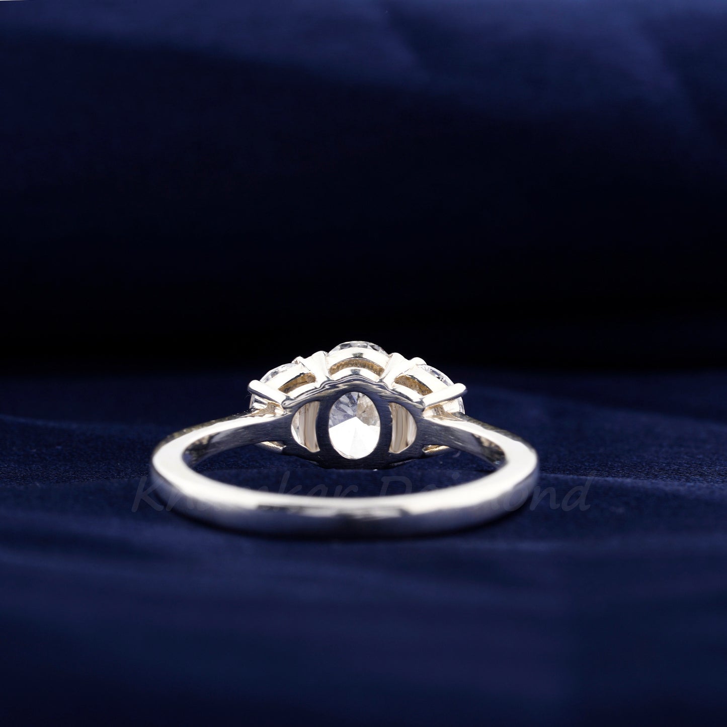 1.30CT Oval Lab Diamond Three Stone Ring, Half Moon Engagement Ring