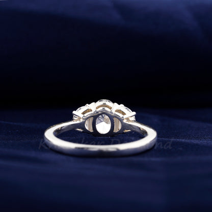 1.30CT Oval Lab Diamond Three Stone Ring, Half Moon Engagement Ring