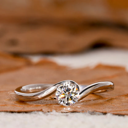 Round Brilliant Cut Lab Diamond Bypass Solitaire Engagement Ring for Women