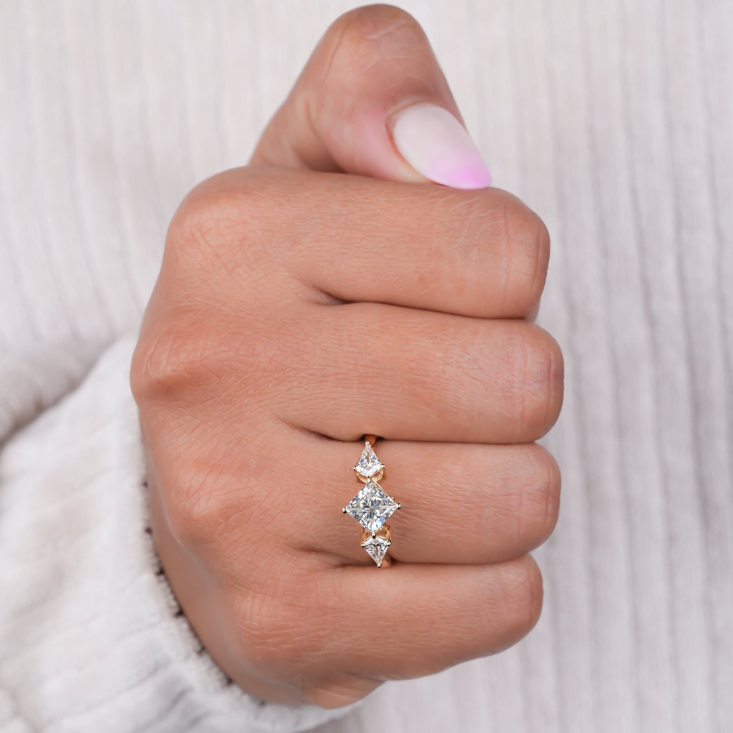 1CT Princess Cut Lab Grown Diamond Three Stone Ring