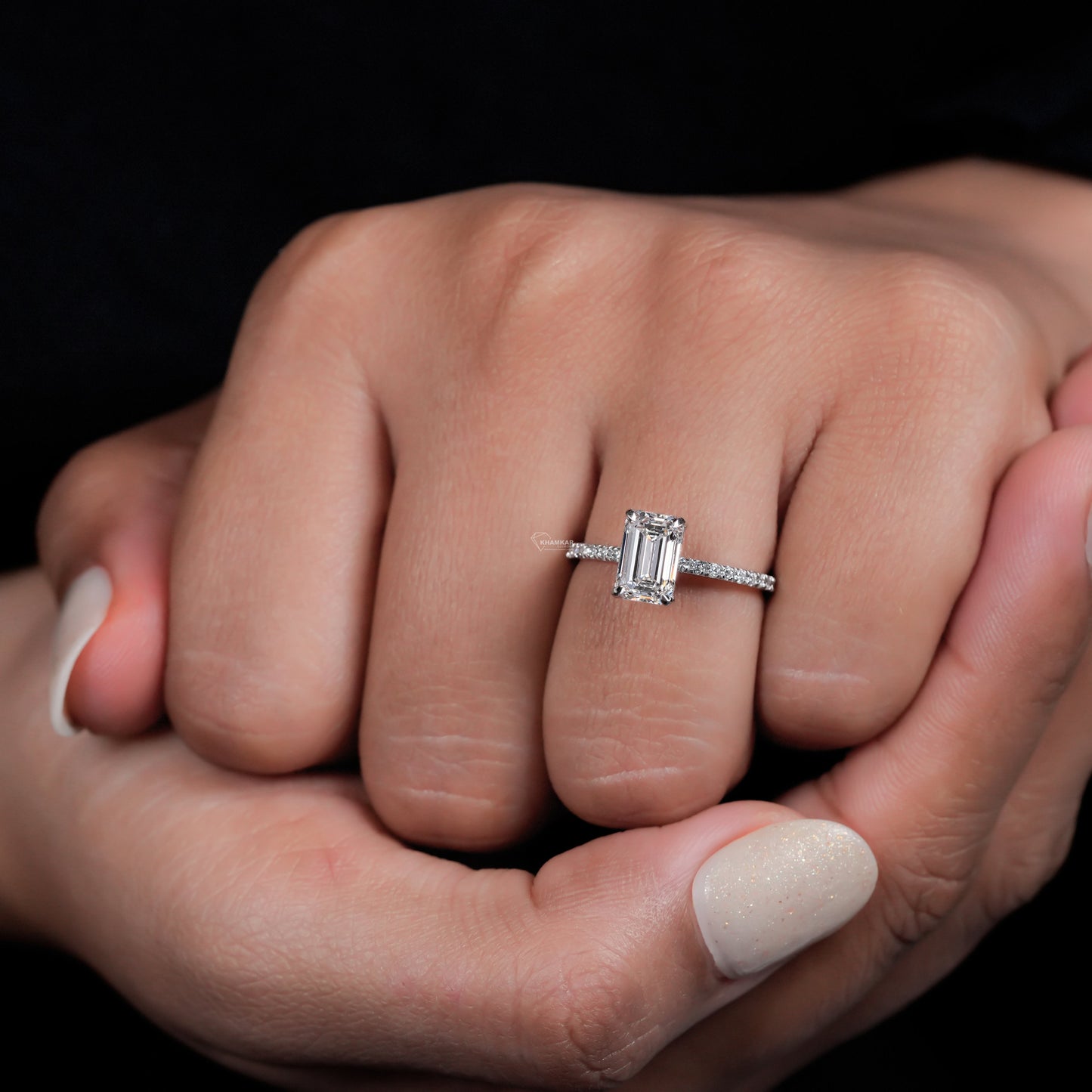 1.50Ct Emerald Cut Lab Diamond Hidden Halo Ring