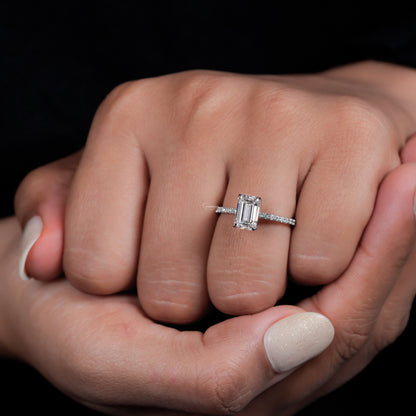 1.50Ct Emerald Cut Lab Diamond Hidden Halo Ring