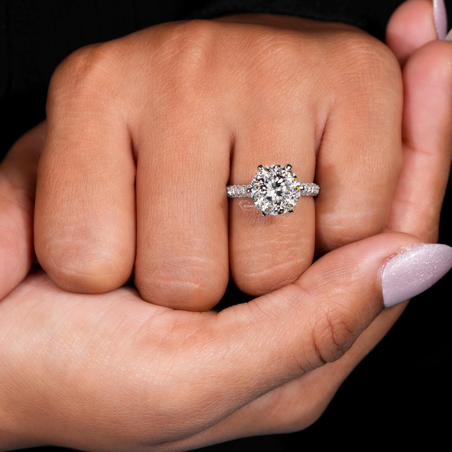 4.00 Ct Portuguese Cut Lab Diamond Ring – 3-Side Pavé Engagement Ring