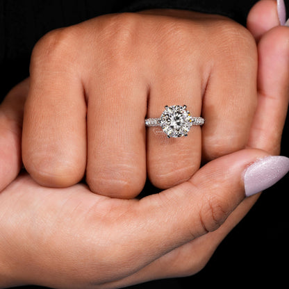 4.00 Ct Portuguese Cut Lab Diamond Ring – 3-Side Pavé Engagement Ring