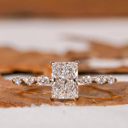 1CT Radiant Cut Lab Grown Diamond Engagement Ring with Hidden Halo