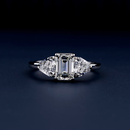 1CT Emerald Cut Lab Grown Diamond Three Stone Engagement Ring