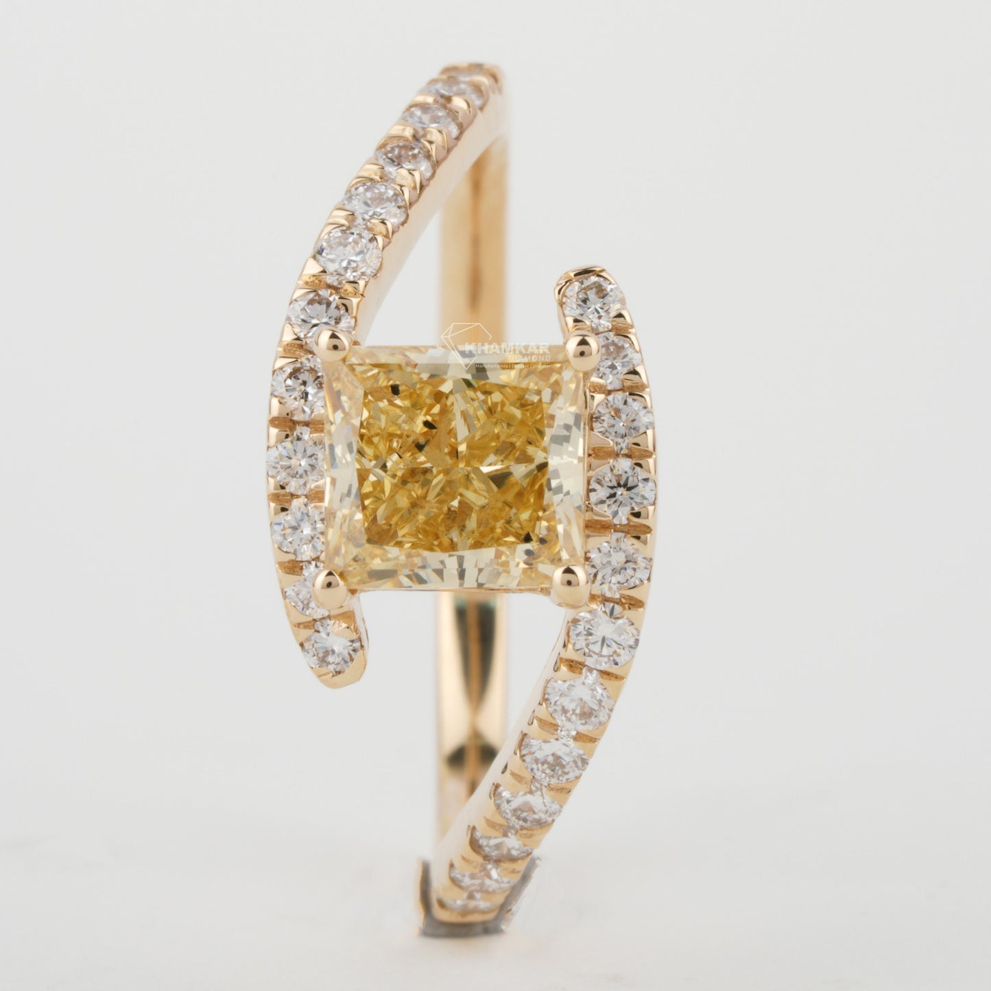 IGI Princess Cut Yellow Lab Grown Diamond Bypass Engagement Ring