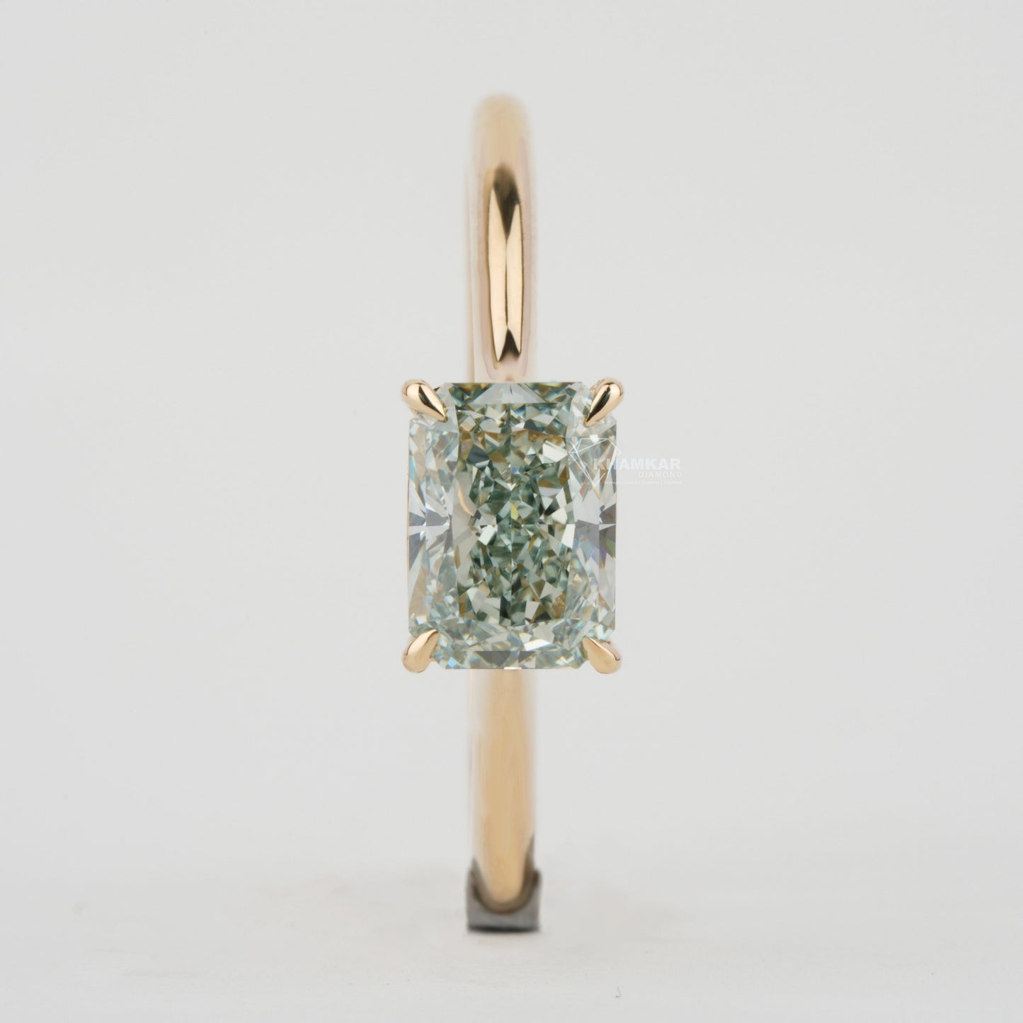 Olive Green Radiant Cut Lab Diamond Solitaire Engagement Ring for Her