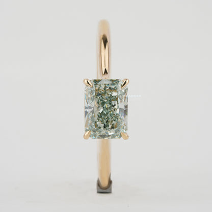 Olive Green Radiant Cut Lab Diamond Solitaire Engagement Ring for Her