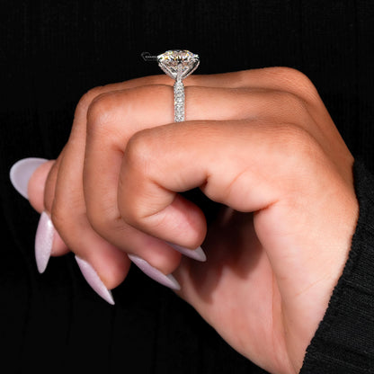 4.00 Ct Portuguese Cut Lab Diamond Ring – 3-Side Pavé Engagement Ring