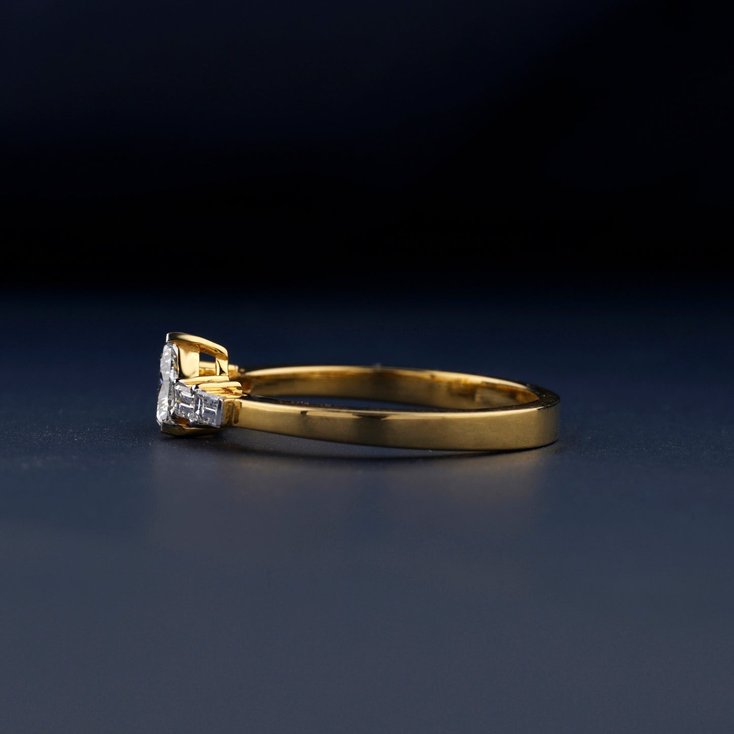 rillion Lab Diamond Ring, Baguette Side Engagement Ring, 14KT Gold Conflict Free