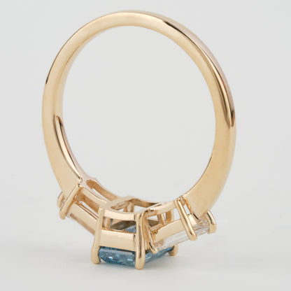 Blue Emerald Cut Lab Diamond Three Stone Engagement Ring
