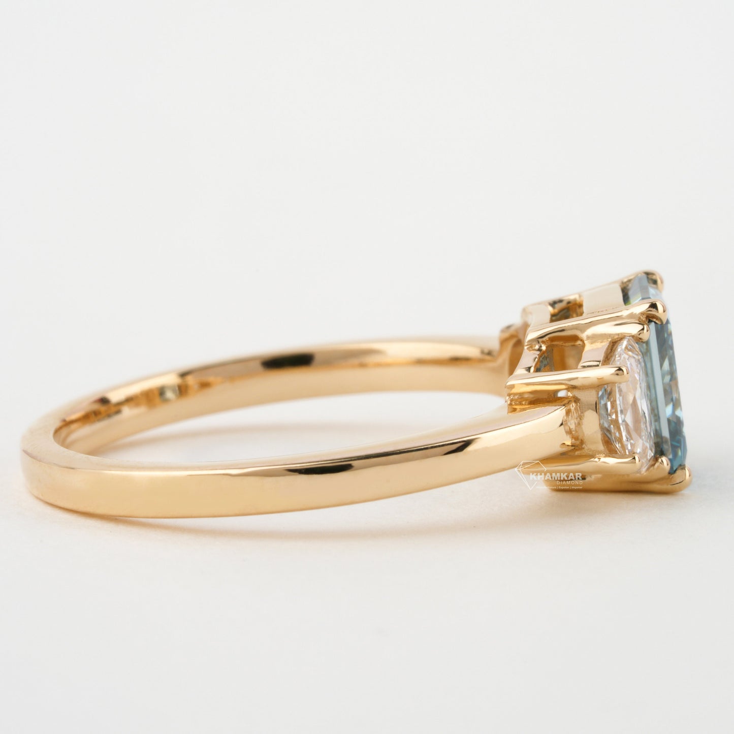 1.40 TCW  Saquare Radiant Cut Blue Diamond Engagement Ring,Lab Diamond Wedding Ring,Side Half Moon Diamonds,Three Stone Ring,Gift For Wife