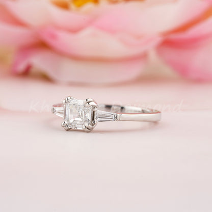 1CT Asscher Cut Lab Diamond Ring | Three Stone Wedding Ring