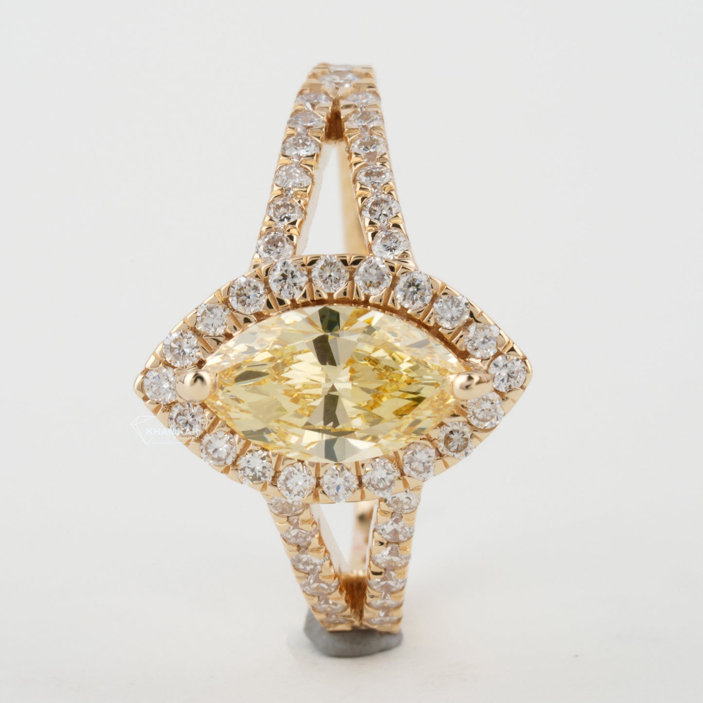 Yellow Marquise Cut Lab Created Diamond Halo Engagement Ring