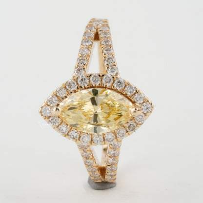 Yellow Marquise Cut Lab Created Diamond Halo Engagement Ring