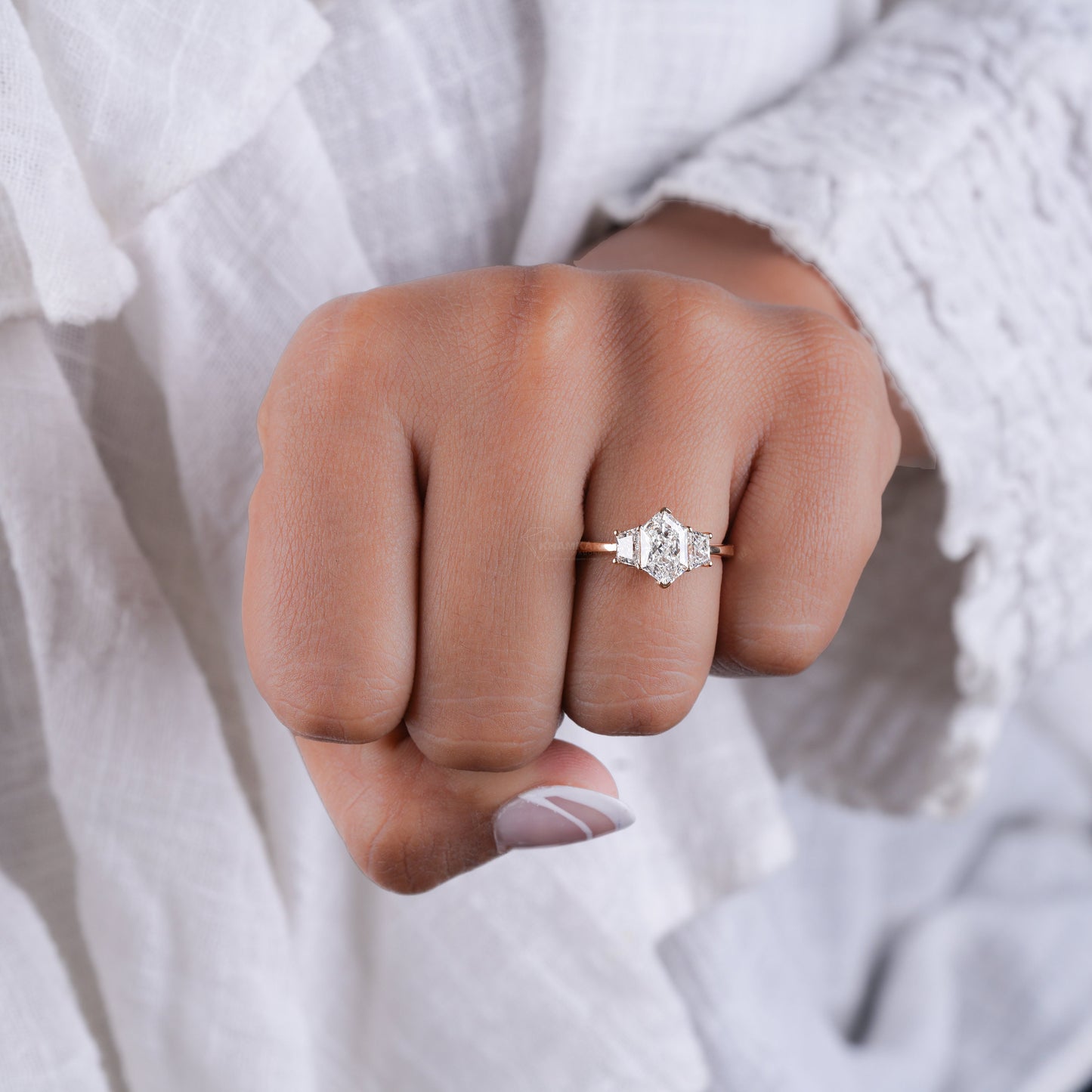 Dutch Marquise Lab Diamond Ring | Three Stone Wedding Ring