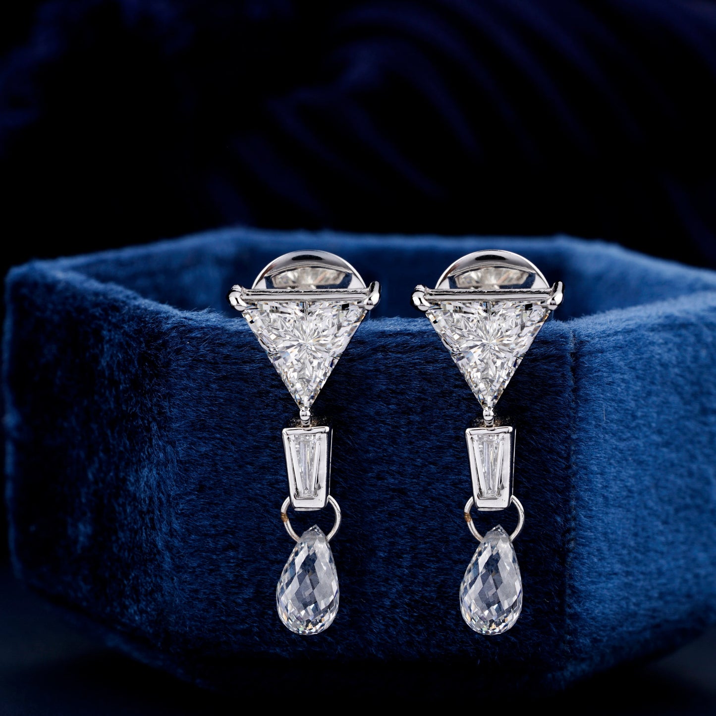 3.50 TCW Triangle Cut Diamond With Briolette Drops Stud Earrings 14K Yellow Gold Diamond Bridal Earrings Eco Diamond Cluster Stud Earrings