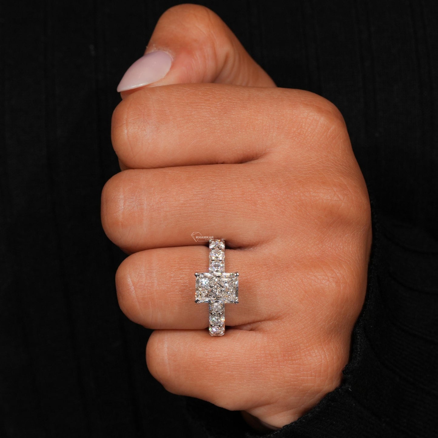 3.00 CT Radiant Cut Lab Grown Diamond Hidden Halo Engagement Ring